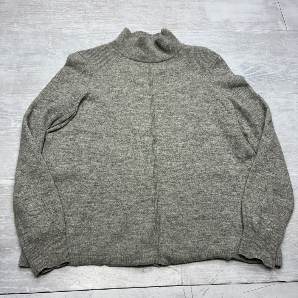 Bogner Sweater Womens 10 Grey Virgin Wool Mock Neck Back Zip Luxury Pullover